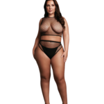 2 piece with crop top, pantie and fishnet structure.